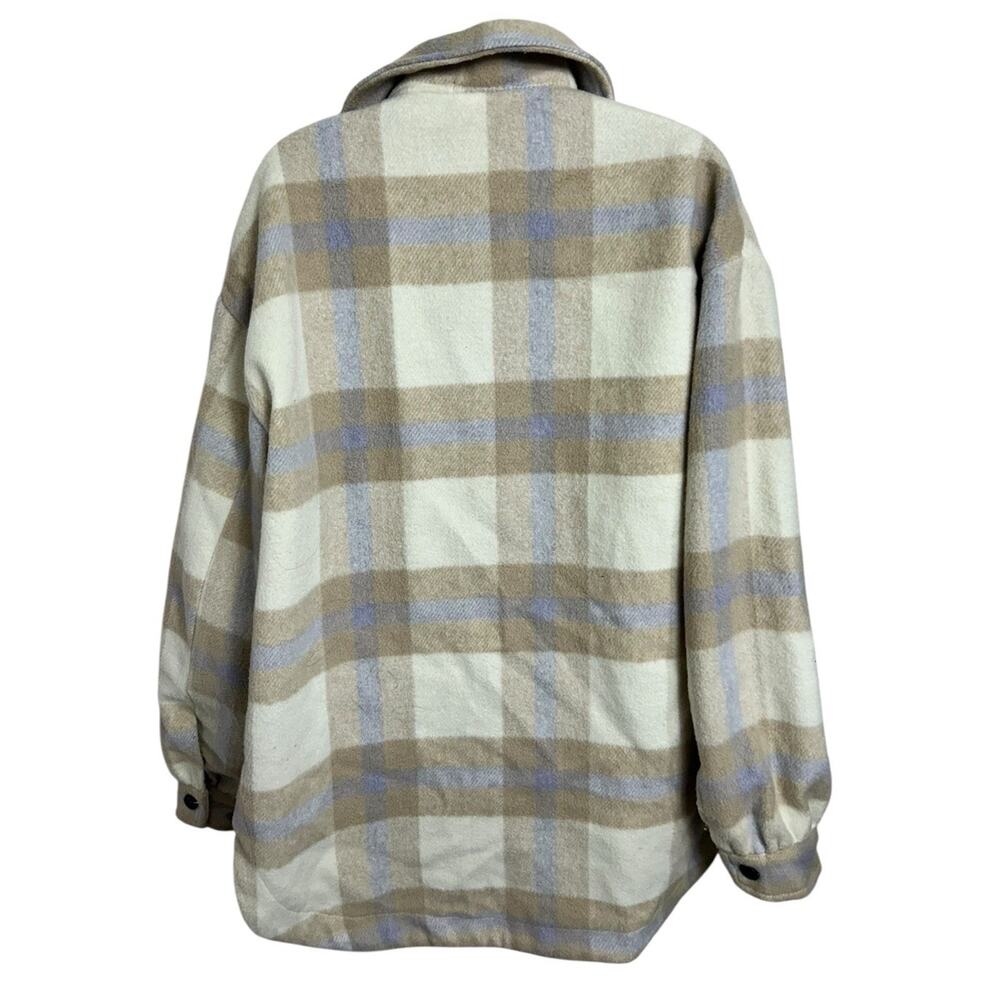 Vestique Plaid Shacket Sz M Thick Button Front Pocket Jacket Cream Tan Oversized - Picture 6 of 7